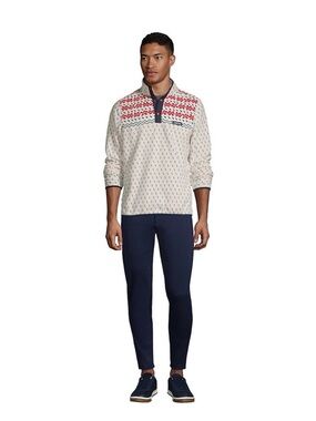 Lands’ End Men’s Medium Ivory Poinsettia Christmas Snap Fleece Pullover NWT